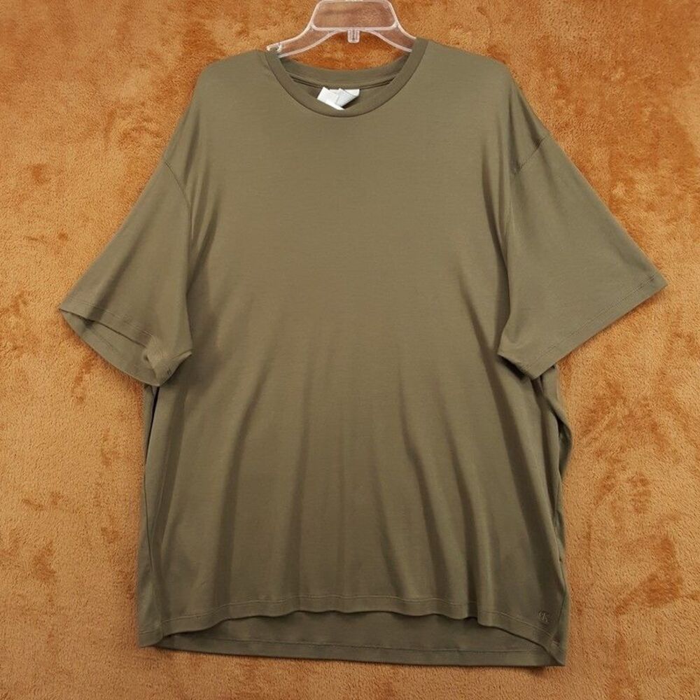 CALVIN KLEIN Shirt Mens XXL Green Pullover Crew CK Logo 100% Supima Cotton Soft